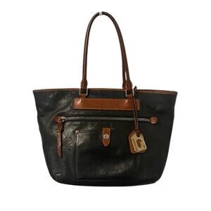 Vintage Dooney & Bourke Black & Natural Brown Florentine Leather Handbag
